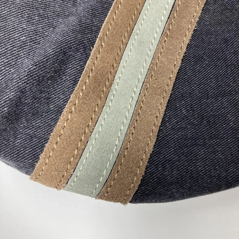 Brandy Melville Hobo Bag Gray Stripe Cotton Leather Zip Shoulder lightweight